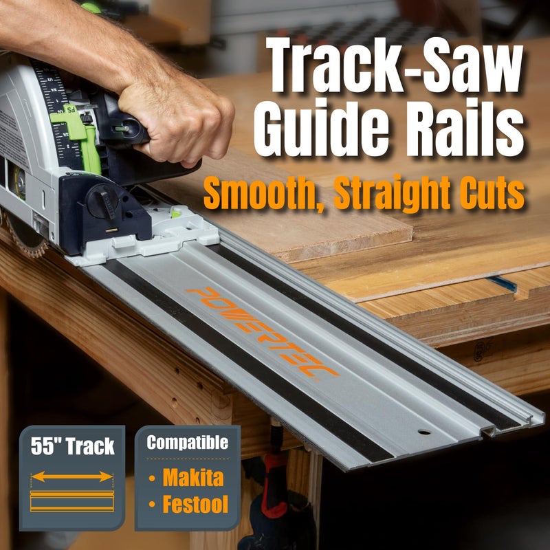 POWERTEC 71153 Track Saw Guide Rail for Makita or Festool Track Saws | 55â€ Guide | For Perfect Repeatable Rip Cuts| For Optimized Bevel & Straight Cuts - Image 2